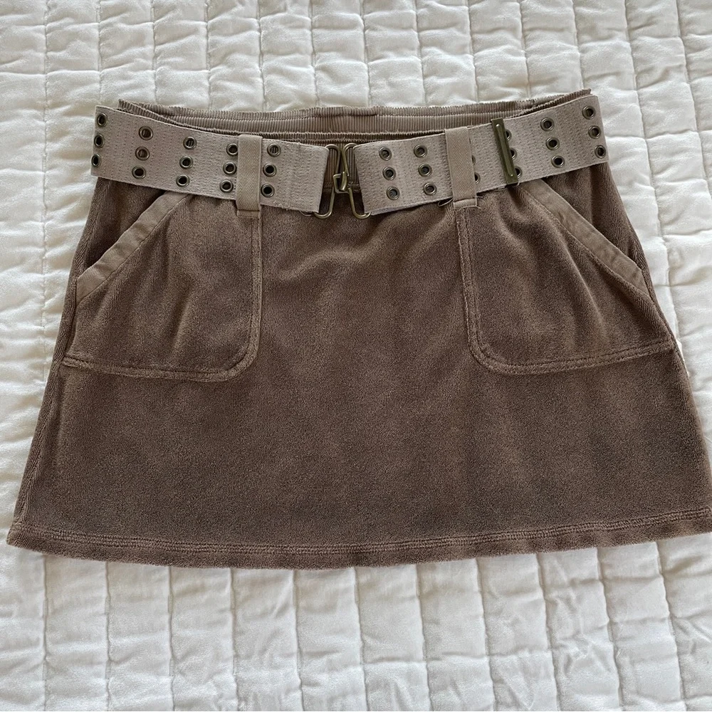 Juicy couture rare vintage Y2K mini cargo brown terrycloth skirt with belt